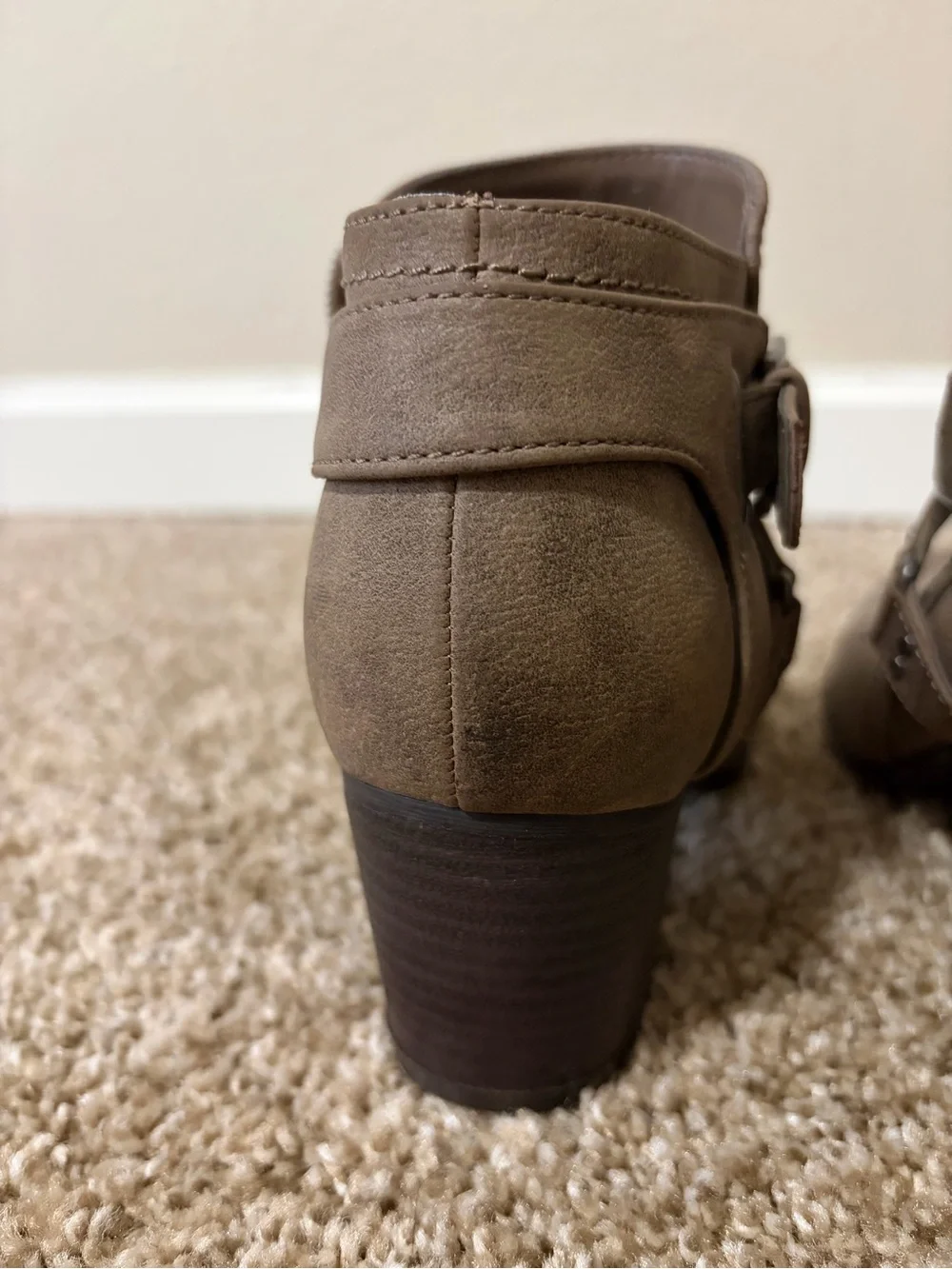Indigo Taupe Ankle Booties with Buckle Strap